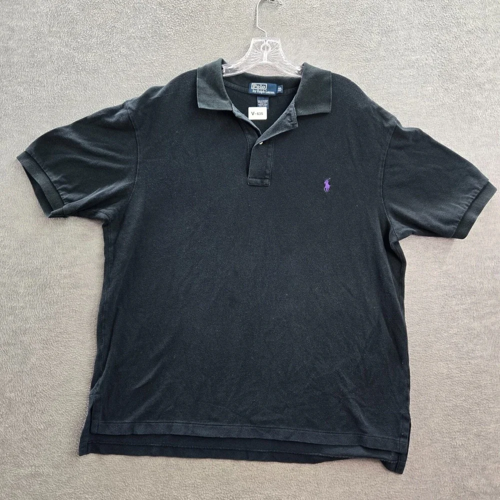 VINTAGE Polo Ralph Lauren Men Polo Shirt 1XL Big Black‎ Logo Embroidered Rugby